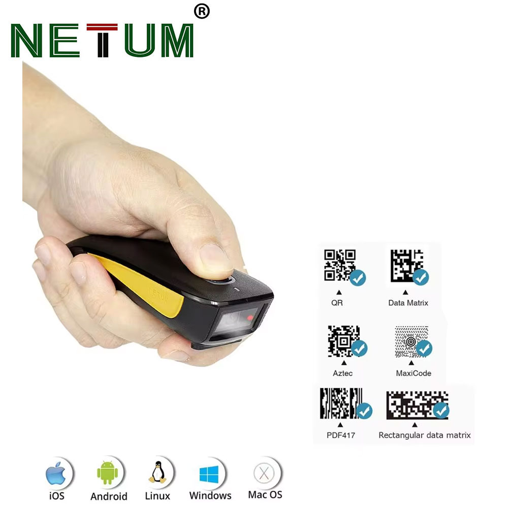 Barcode Scanner Wireless - NETUM pemindai kode batang Bluetooth 2D,