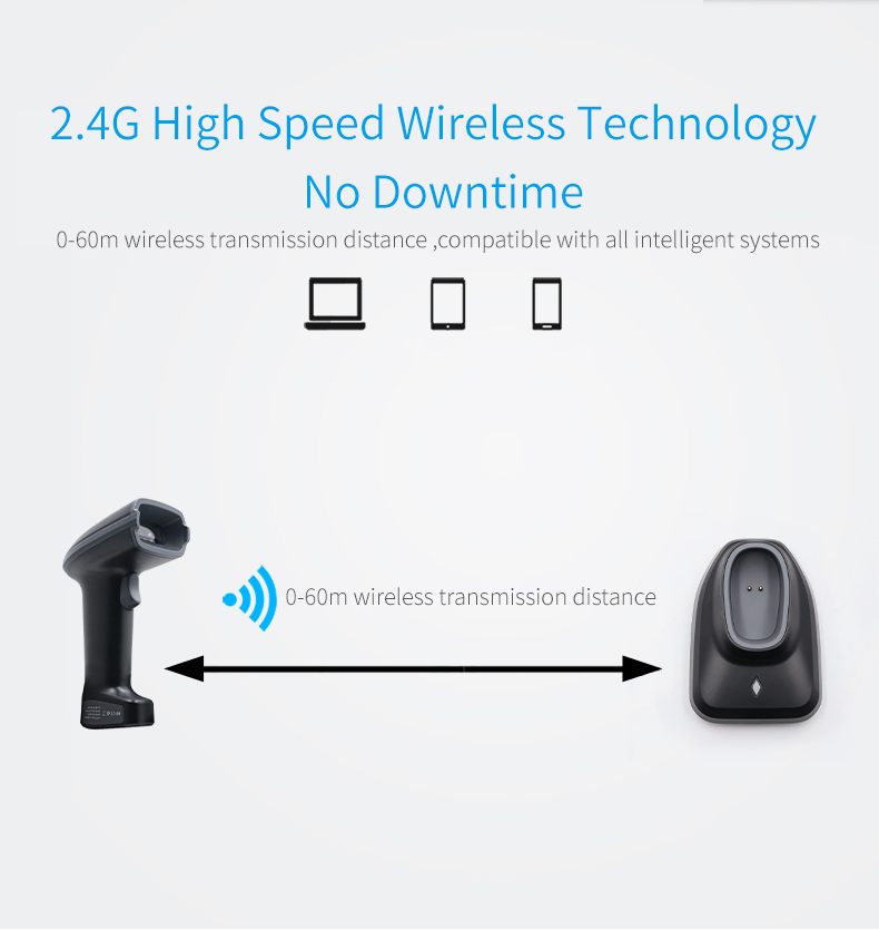 Barcode Scanner Wireless - Pemindai Barcode Nirkabel dengan Cradle untuk