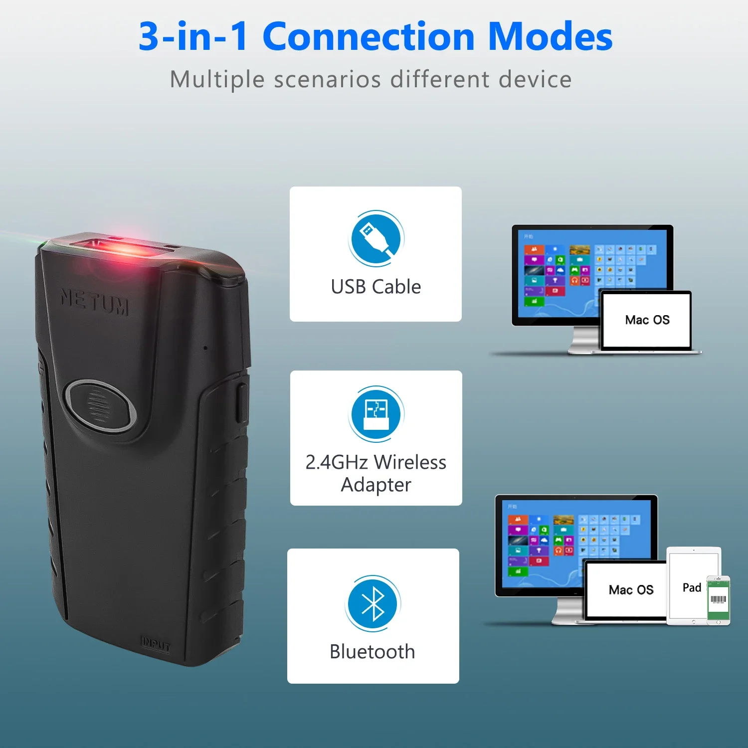 Pemindai Kode QR Netum E800, K - Barcode Scanner Wireless ulasan dan harga